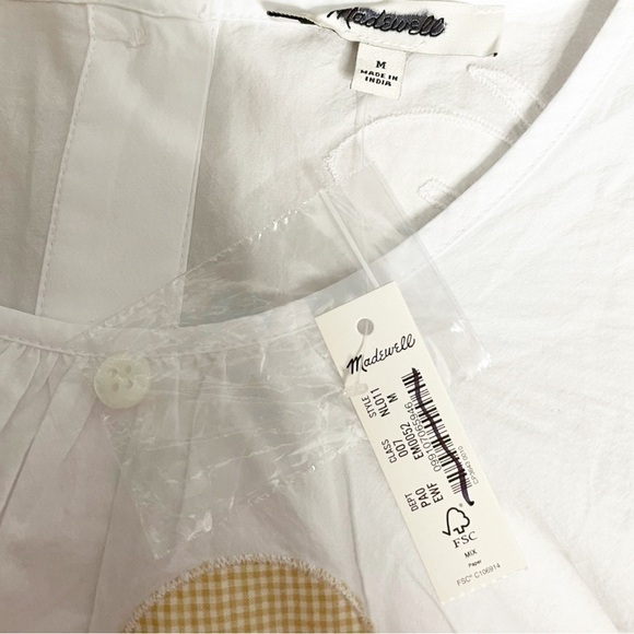 Madewell NWT Embroidered Poplin Puff-Sleeve Cutout Crop Top Size Medium - Picture 4 of 11